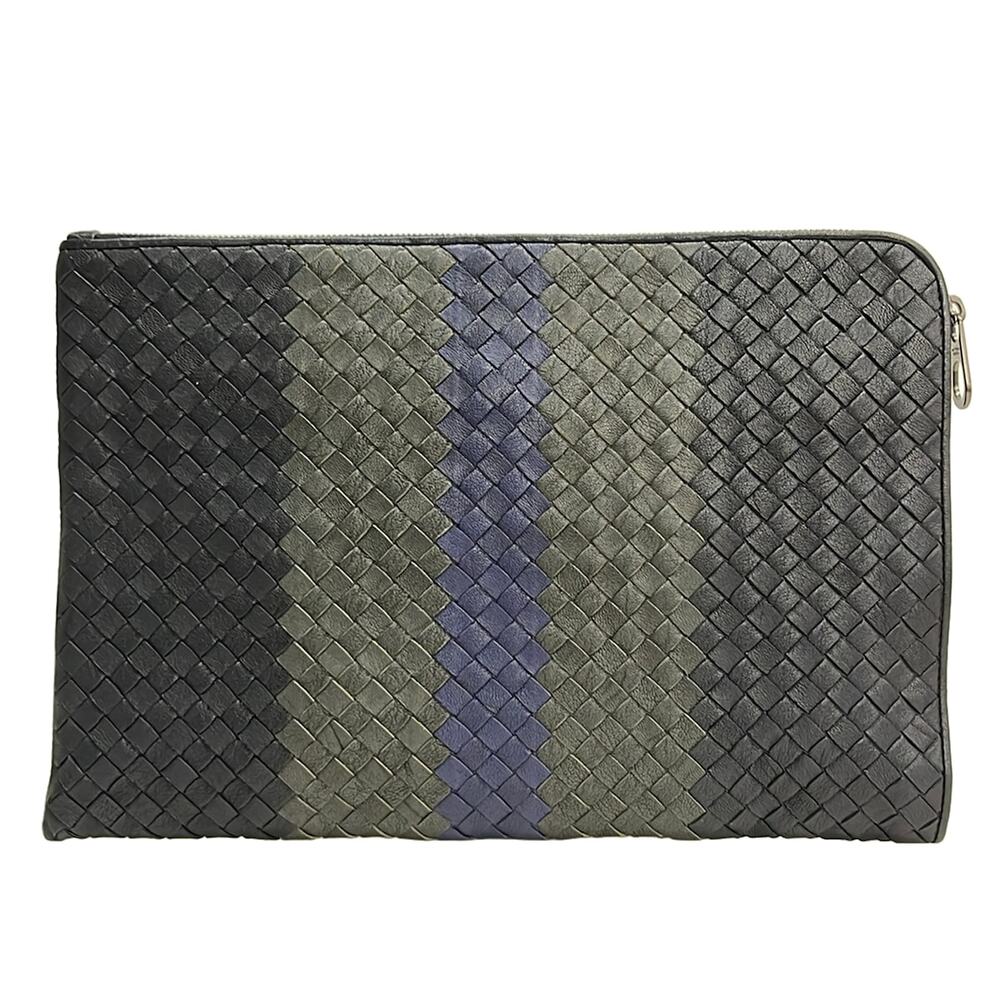 Bottega Veneta Intrecciato Mens Clutch Bag Black Khaki Navy - Picture 3 of 8